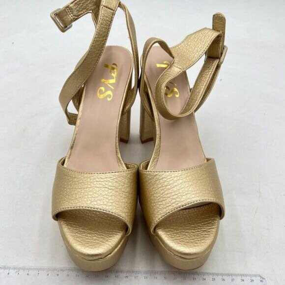 FYS Gold Open Toe Platform Ankle Strap Sandal Chunky High Heel Buckled Sandals - Picture 3 of 8